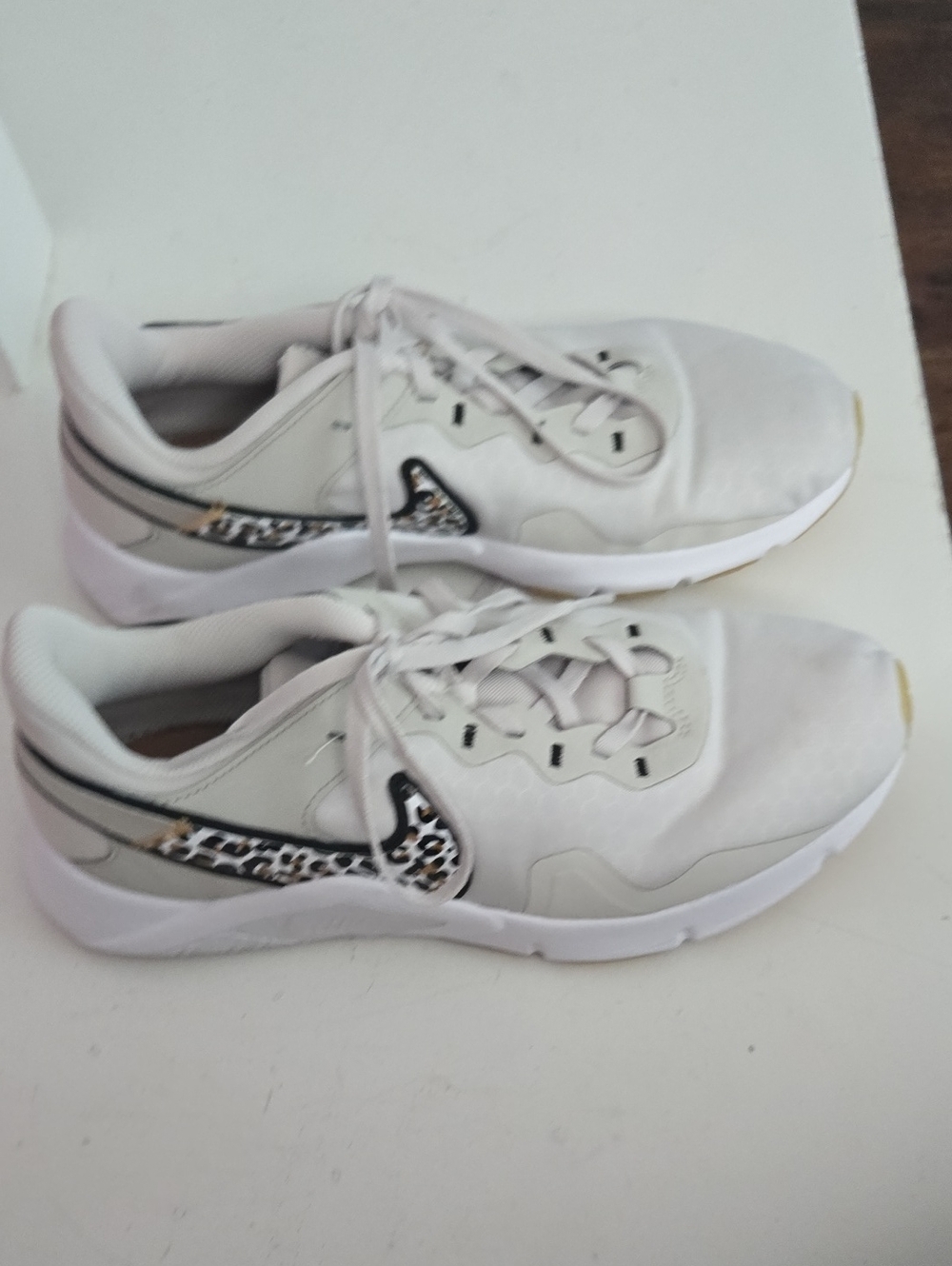Women’s White Athletic Sneakers with Leopard Accent